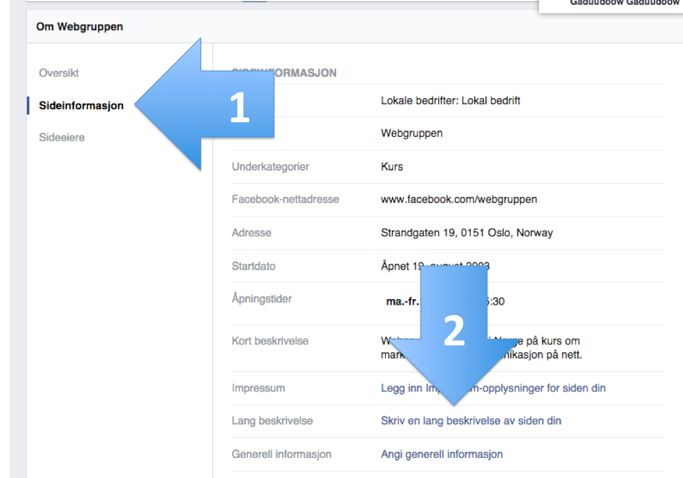 Endre lang beskrivelse på en Facebook-side