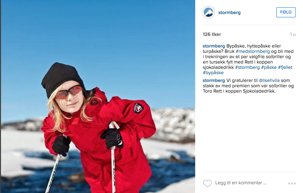 Eksempel på selgende Instagram-post fra Stormberg