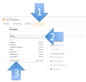 Her klikker du for å lage ny konto i Google Analytics