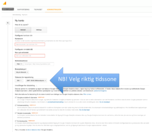 Husk å stille inn tidssone i Google Analytics