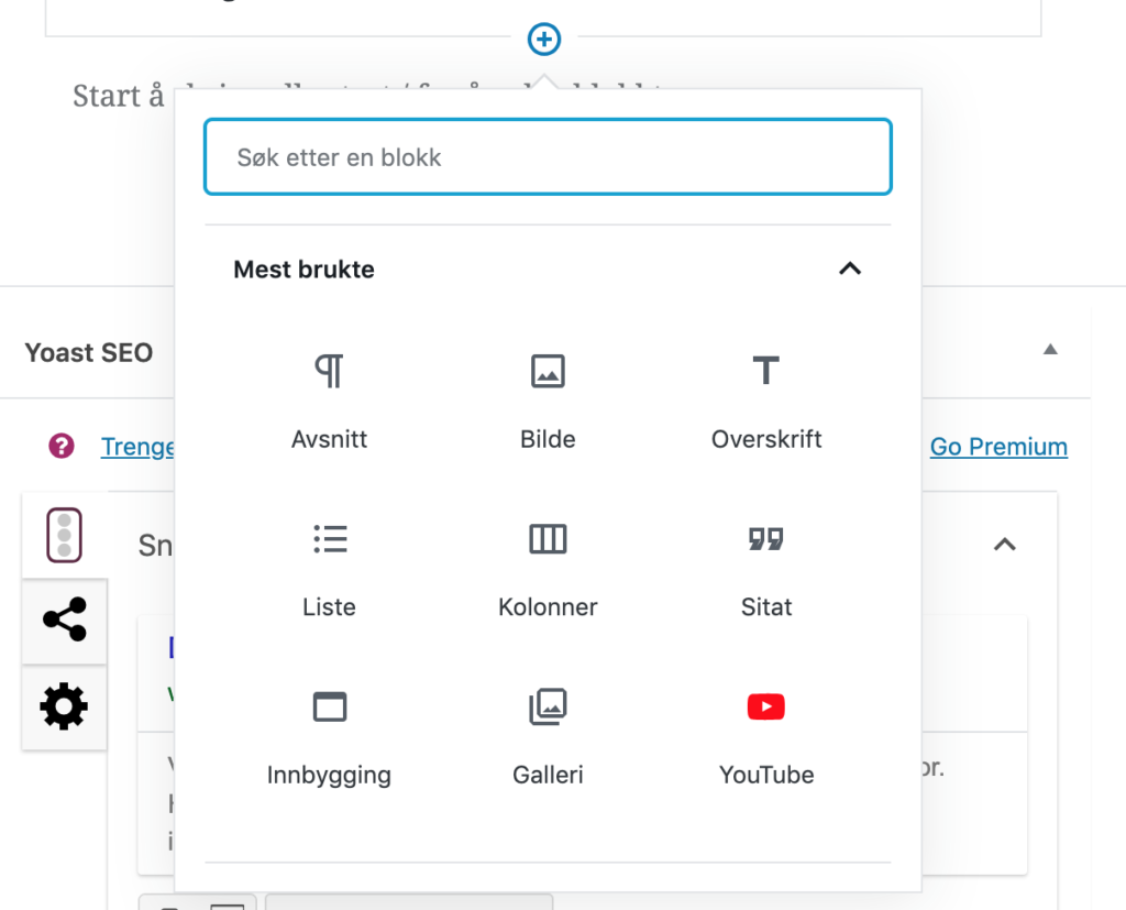 Eksempel på forskjellige blokktyper i WordPress med Gutenberg